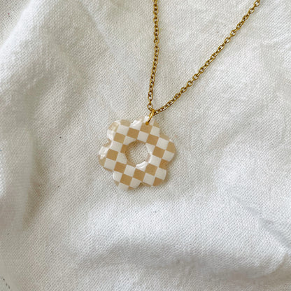 Checkerboard Daisy Pendant Necklace